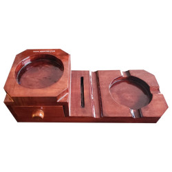 Cenicero 100% madera de cedro, con portapuros, porta vasos, cajón y porta cortapuro