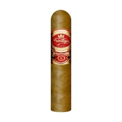 Caja de madera en color rojo barnizada, con 20 puros cortos Short Robusto Privilegio's, aroma natural, fortaleza media a fuerte.