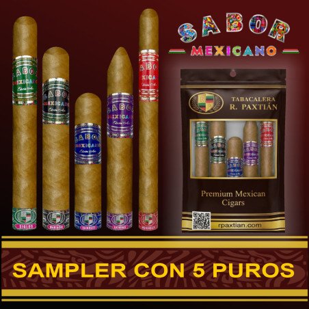 Sampler con 5 puros calidad ultrapremium Sabor Mexicano con bolsa hermética